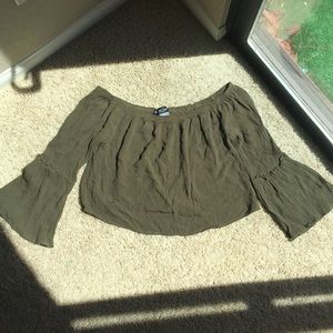 Olive Green Crop Flowy Top